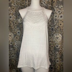 White crochet/embroidery Above & Beyond tank